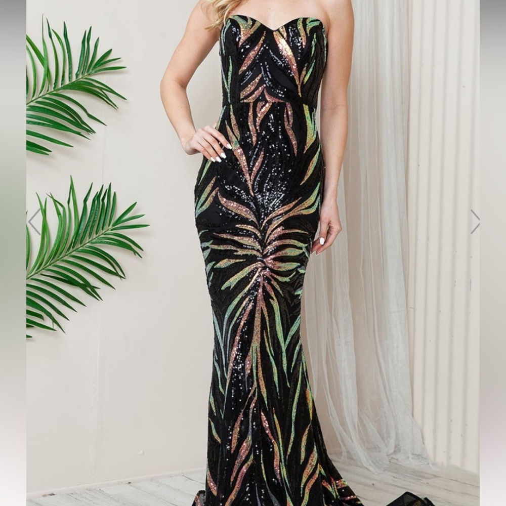 Sequin Print Strapless Mermaid Dress